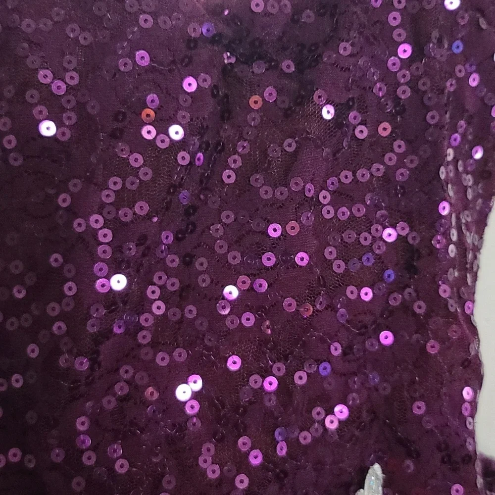 Weissman Dance Costume‎ Girls Purple Sequins Floral Applique Layers Sz LC? EUC